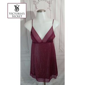 Victoria's Secret Polka Dot Burgundy & Silver Lingerie Slip Dress Sz S
